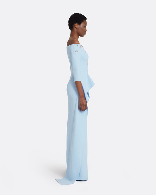 Zetta Long Dress in Pale Blue with Crystal