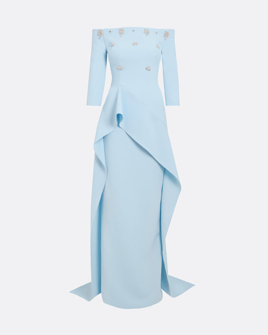 Zetta Long Dress in Pale Blue with Crystal