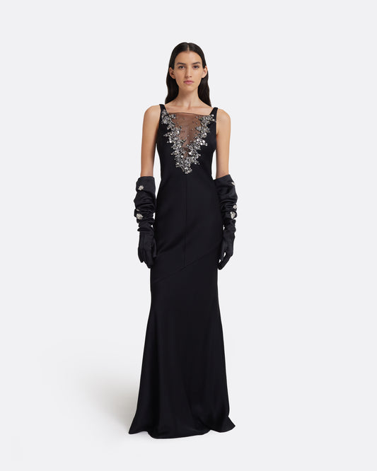 Mela Long Dress in Black with Gunmetal
