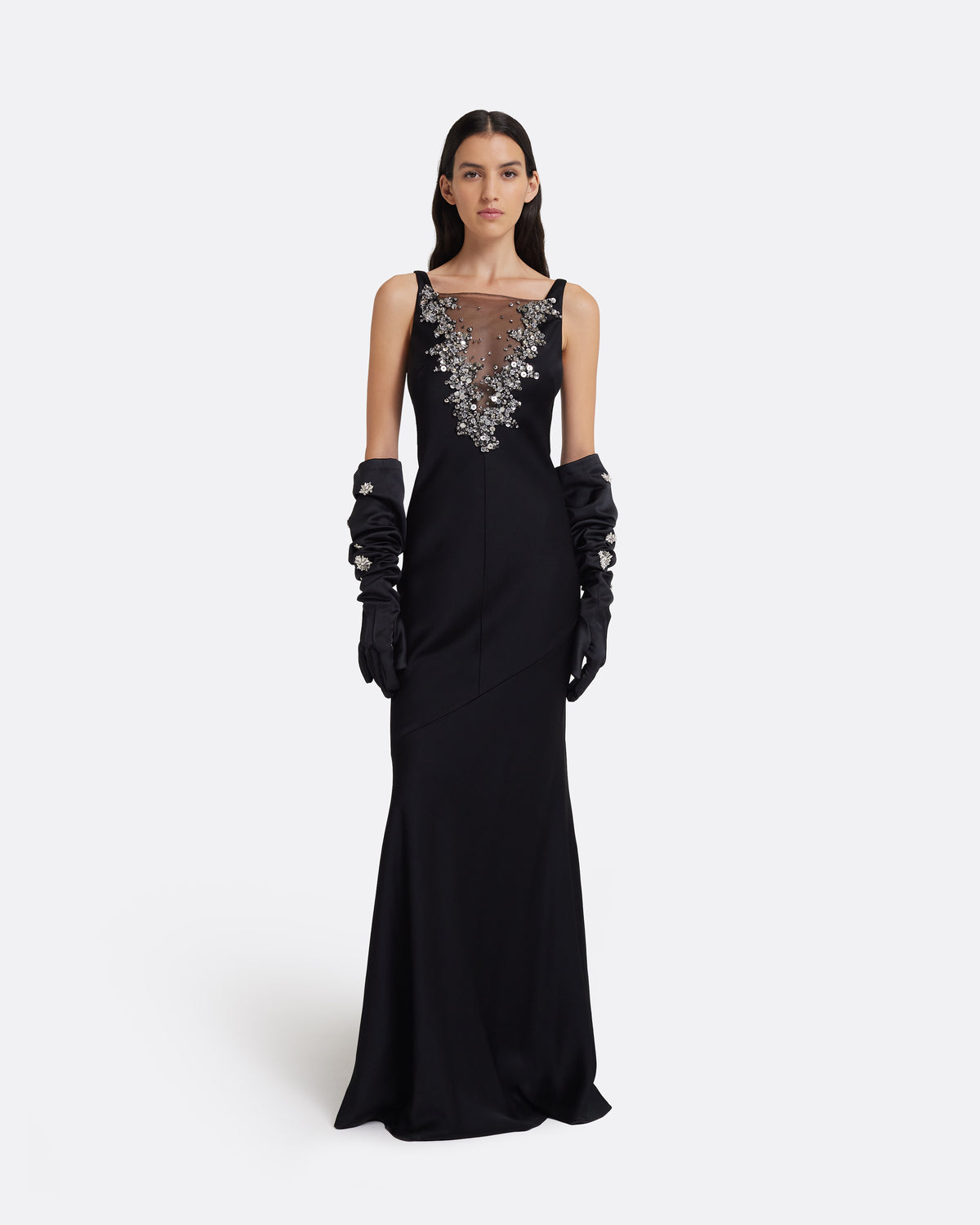 Elda Gloves in Black with Crystal