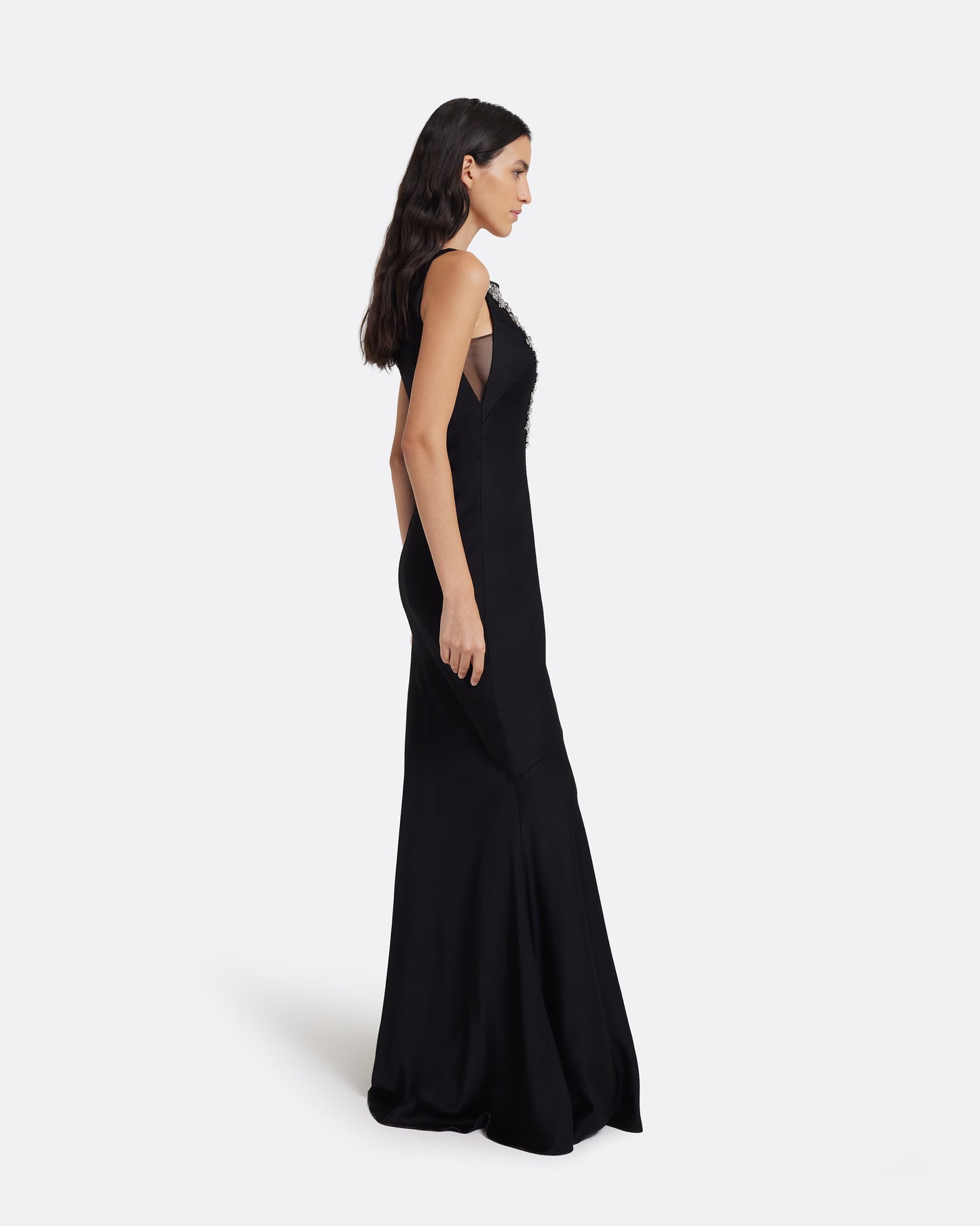 Mela Long Dress in Black with Gunmetal