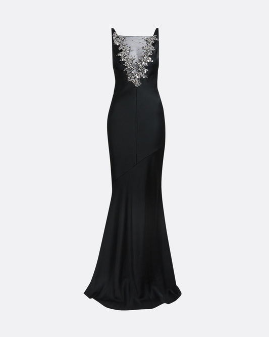 Mela Long Dress in Black with Gunmetal