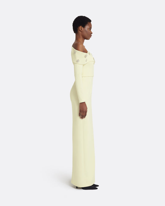Yemihma Long Dress in Buttermilk with Embroidery