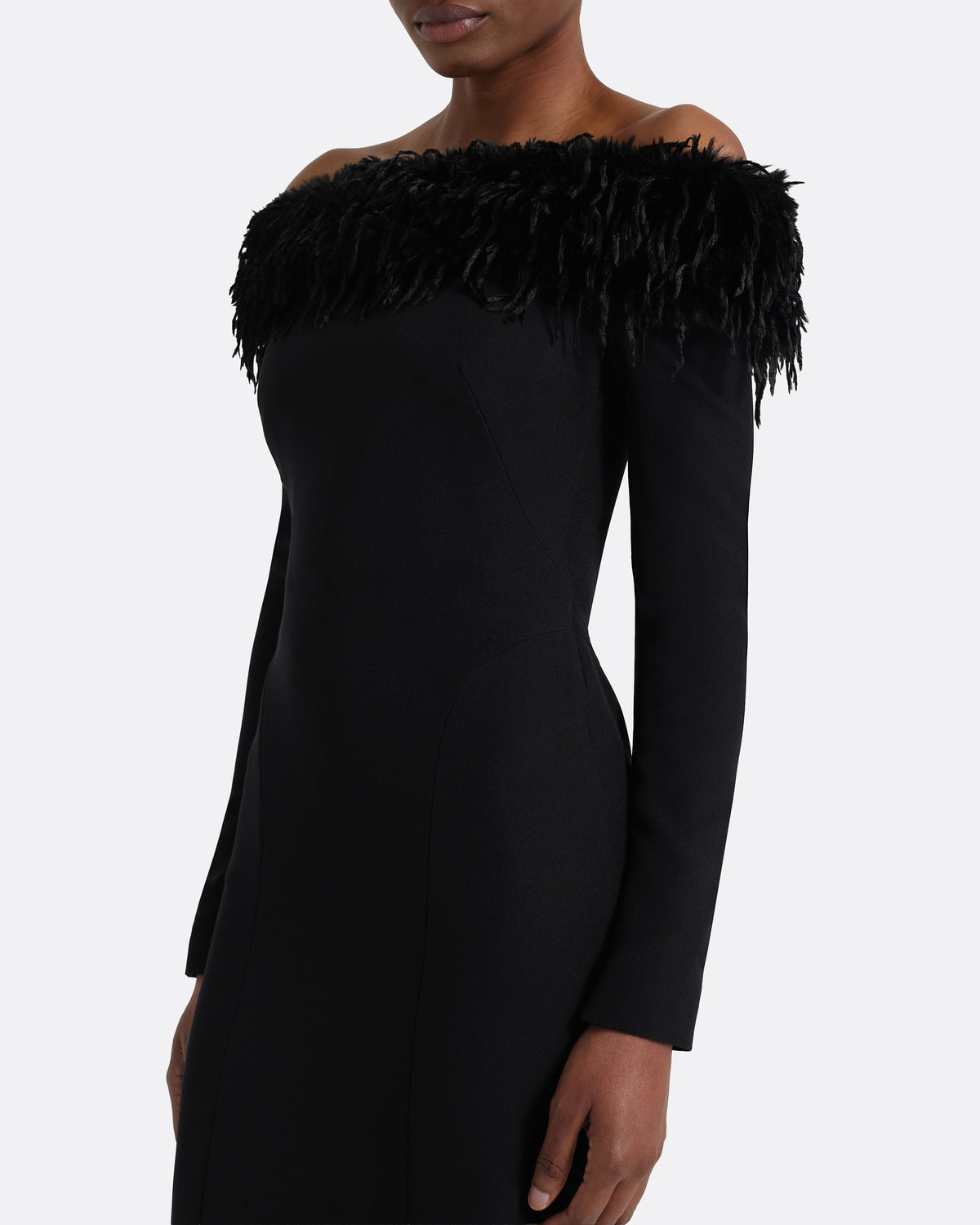 Swoosie Long Dress in Black with Fur