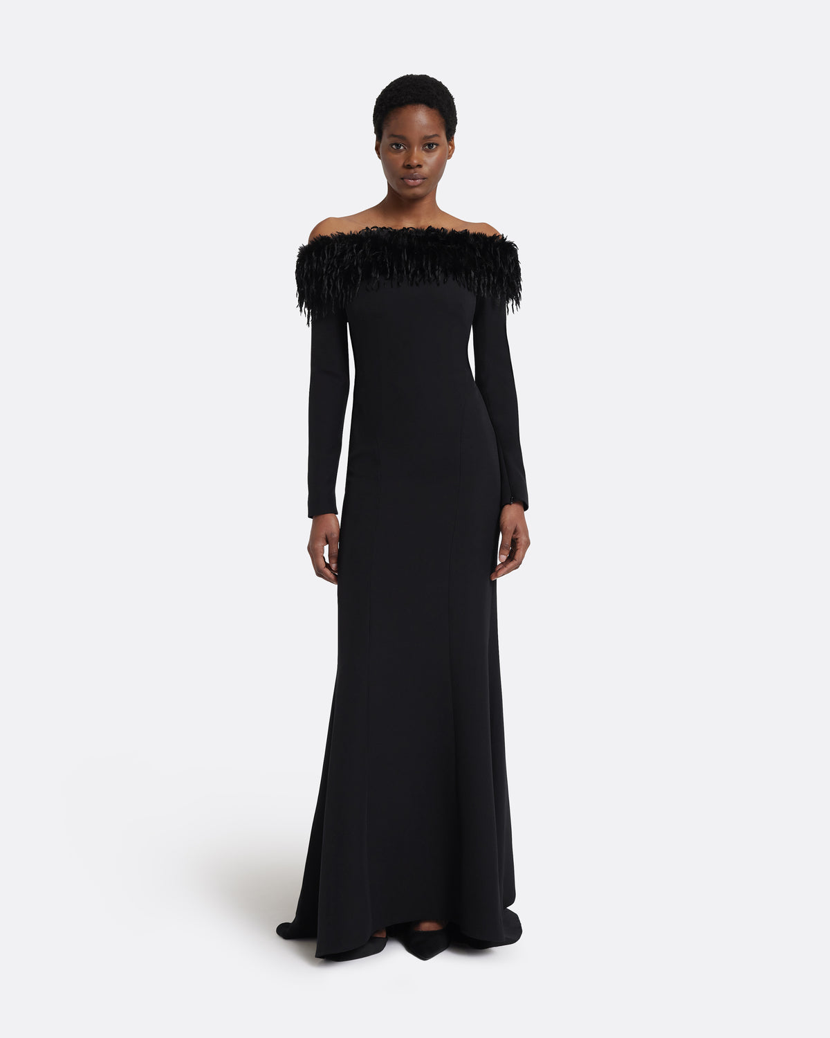 Swoosie Long Dress in Black with Fur