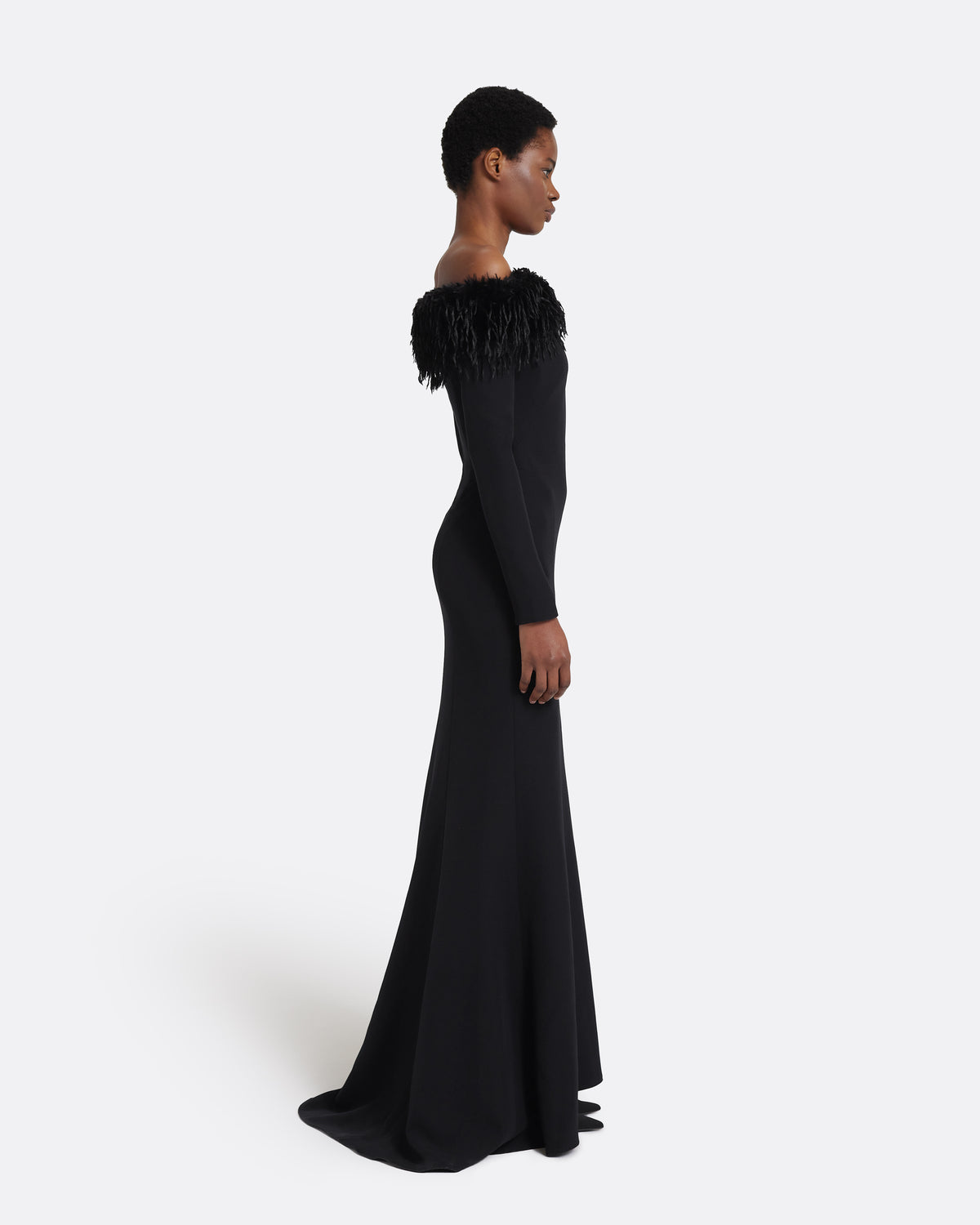 Swoosie Long Dress in Black with Fur