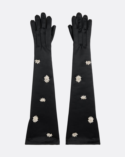 Elda Gloves in Black with Crystal