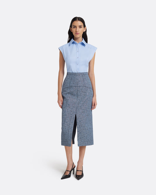 Toria Pencil Skirt in Denim Jacquard