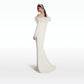 Starlana Ivory Feather-Trimmed Long Dress