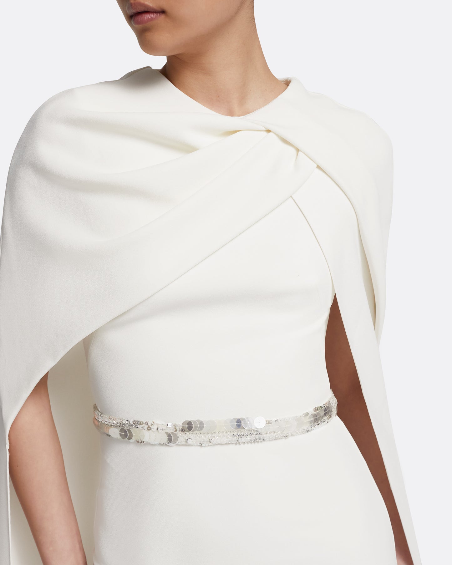 Oria Midi Dress in Ivory with Crystal