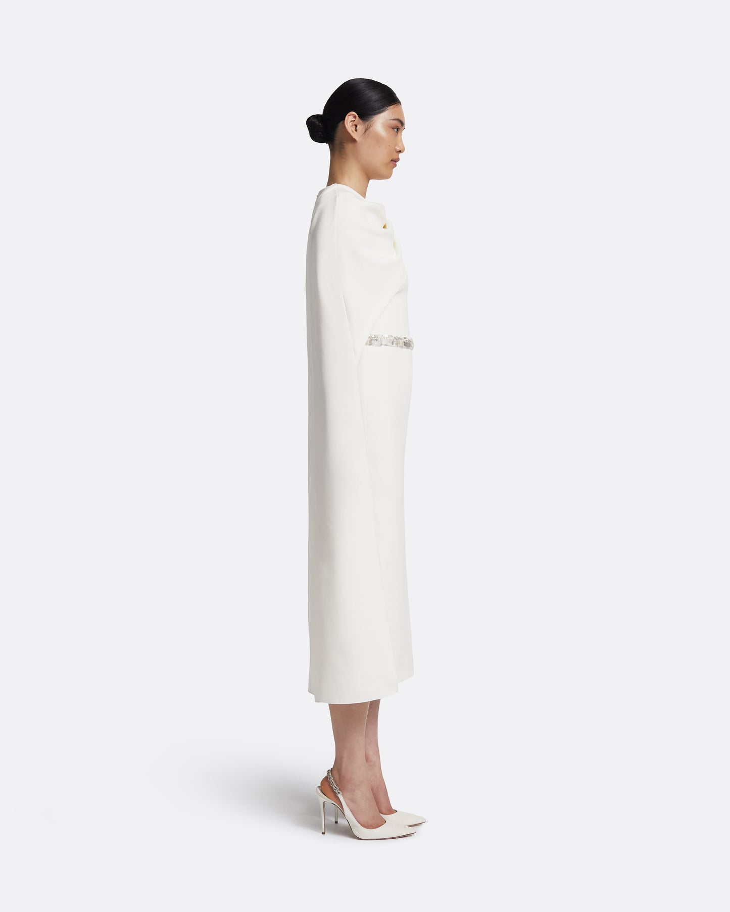 Oria Midi Dress in Ivory with Crystal