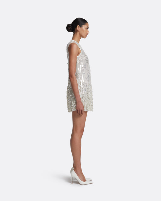 Ariana Short Dress in Ivory with Crystal Embellishment