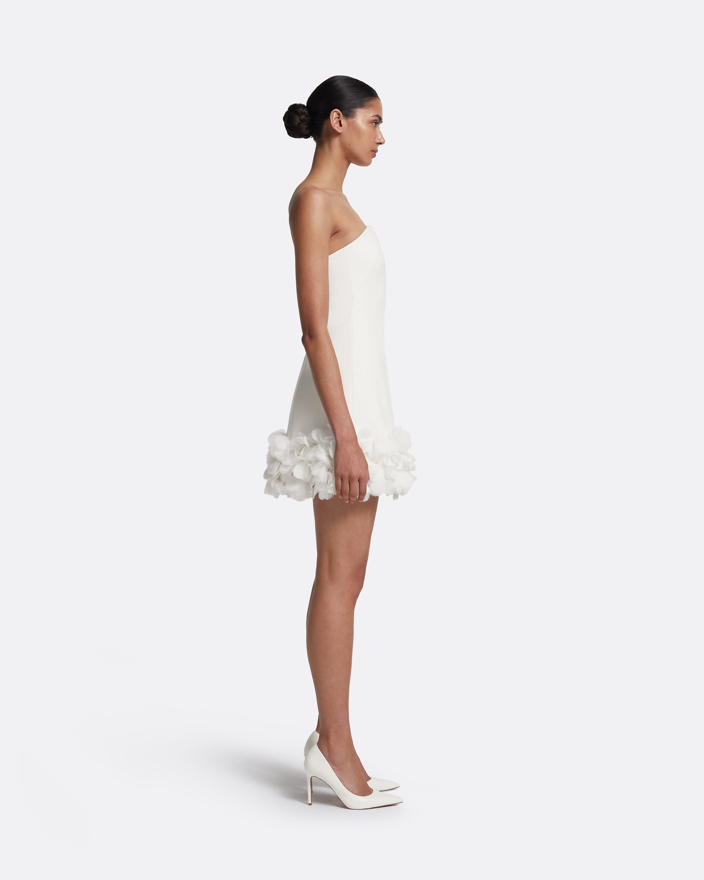 Rowan Short Dress in Ivory with Ivory Appliqué