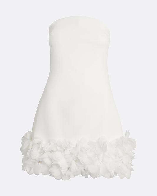 Rowan Short Dress in Ivory with Ivory Appliqué