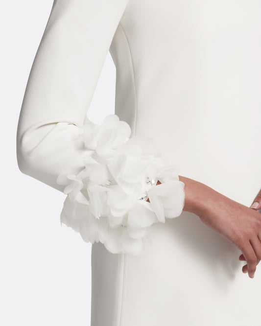 Reffie Short Dress in Ivory with Ivory Appliqué