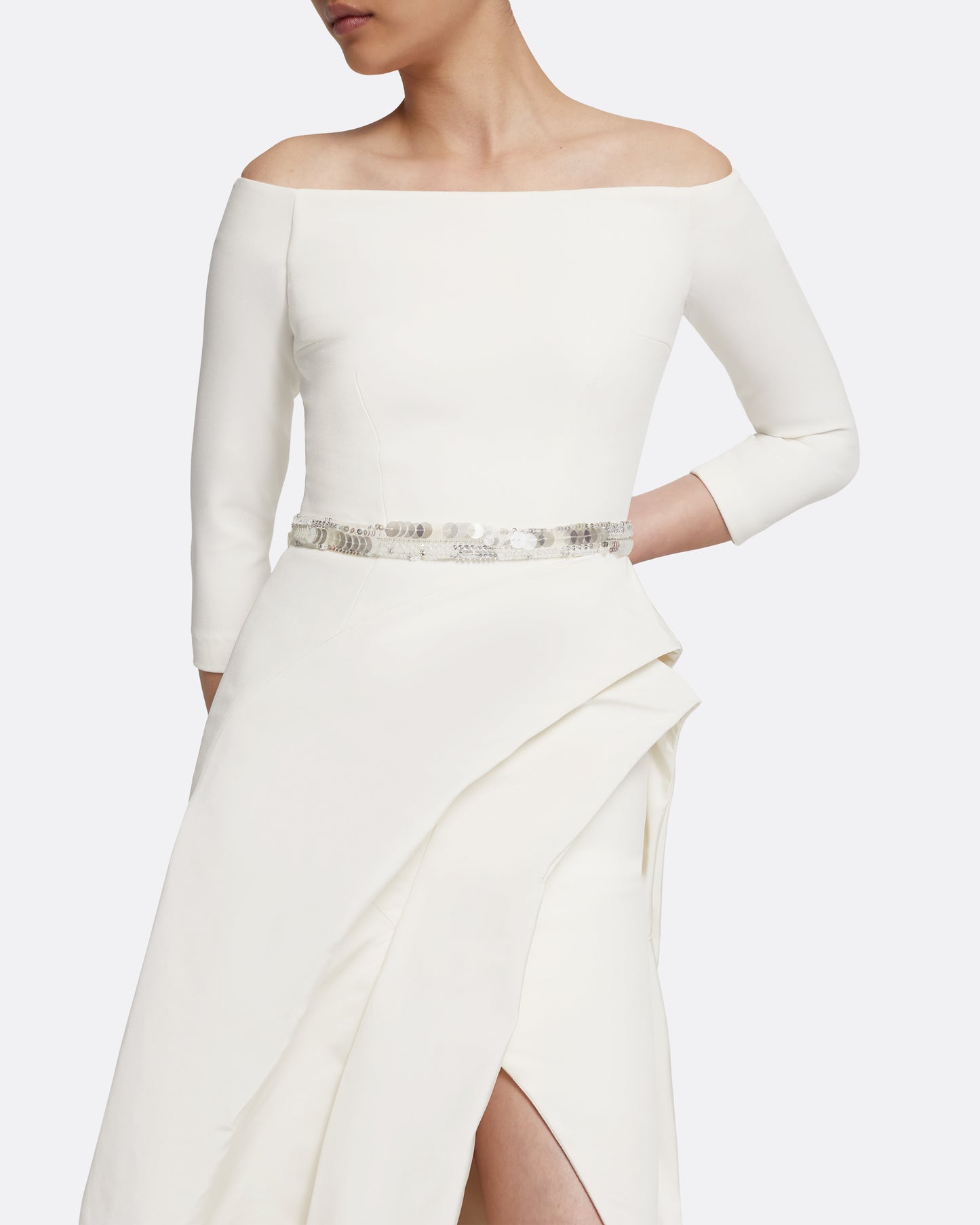 Nila Long Dress in Ivory with Crystal