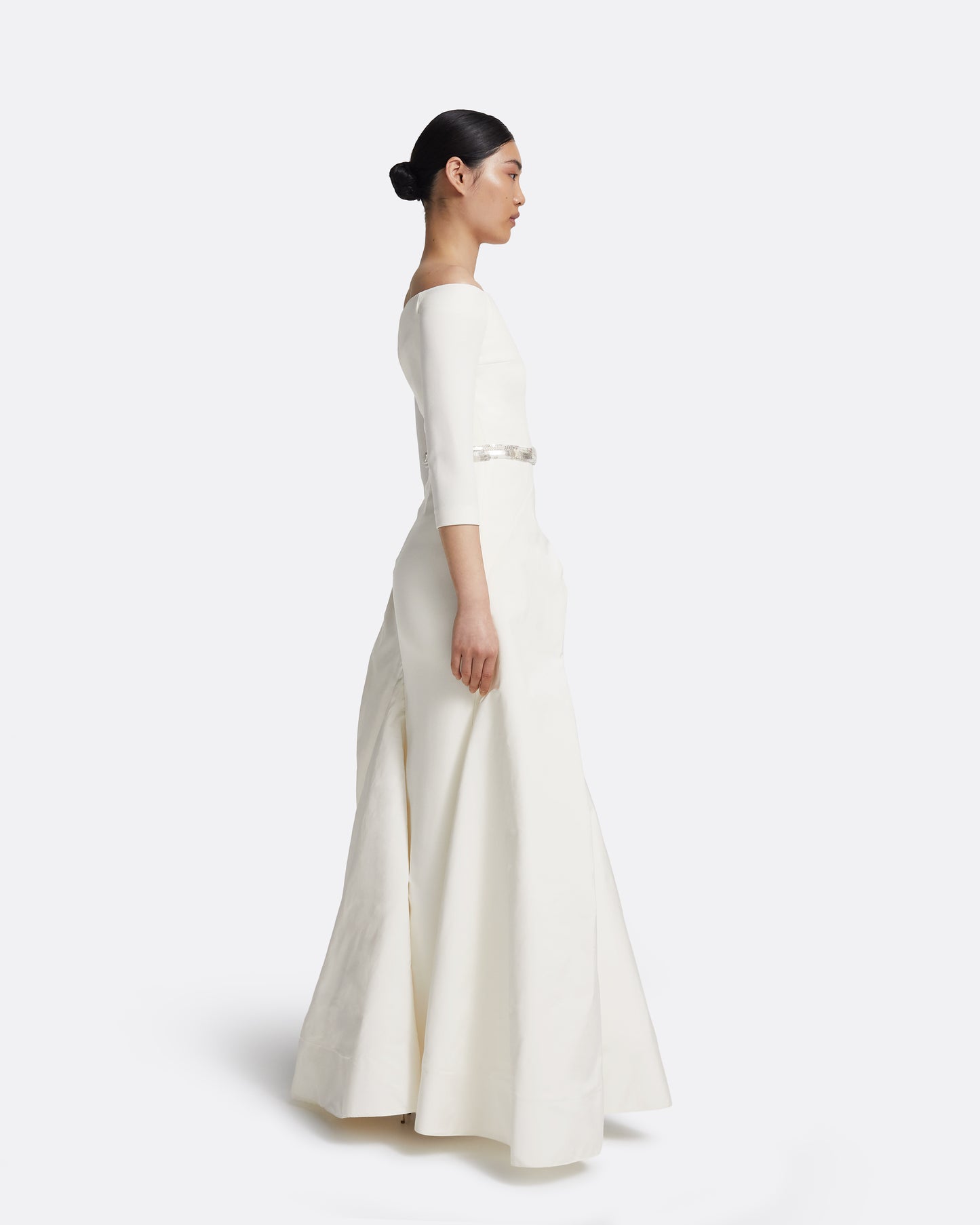 Nila Long Dress in Ivory with Crystal
