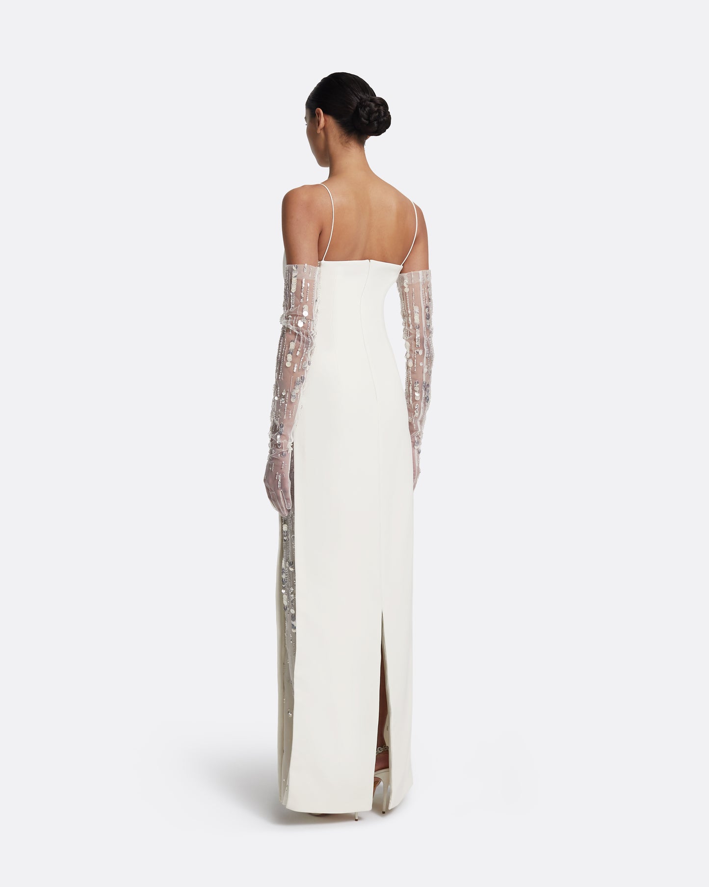 Leanne Long Dress in Ivory with Crystal