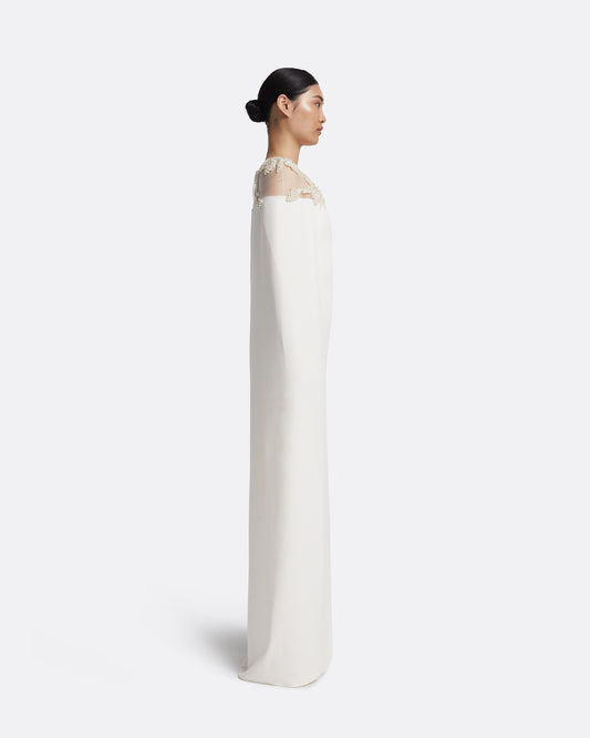 Ambere Long Dress in Ivory with Pearl Embroidery