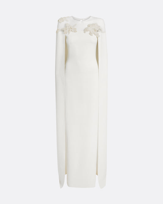 Ambere Long Dress in Ivory with Pearl Embroidery