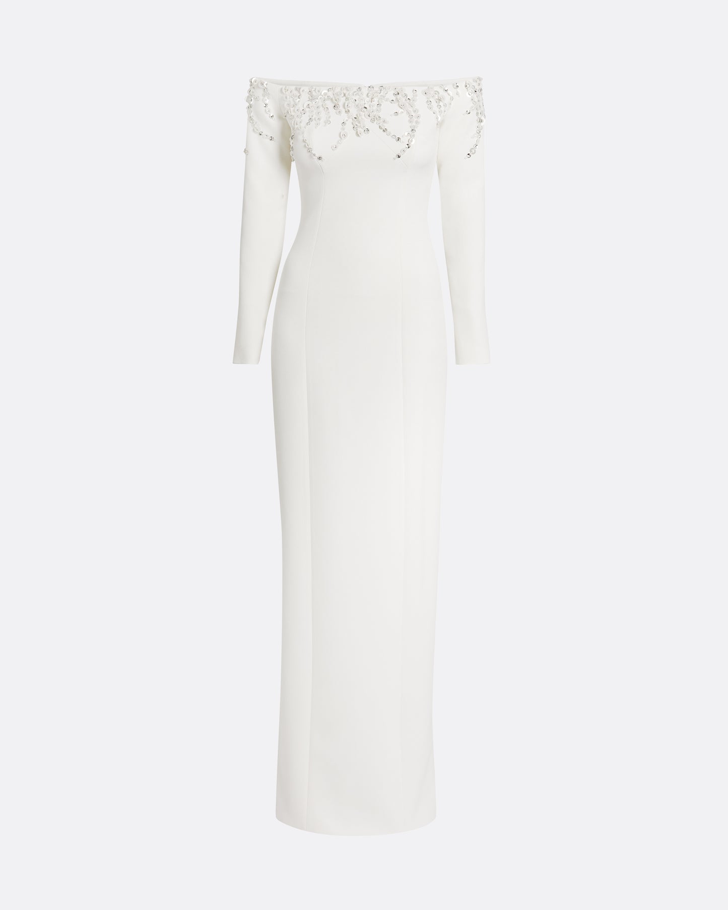 Gioia Long Dress in Ivory with Crystal Embroidery