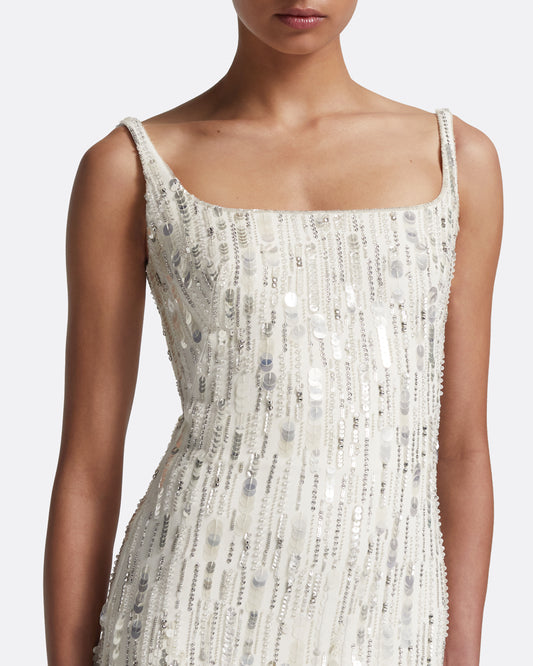 Kristena Long Dress in Ivory with Crystal Embellishment