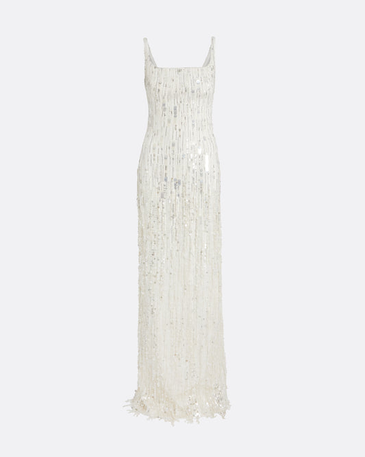 Kristena Long Dress in Ivory with Crystal Embellishment