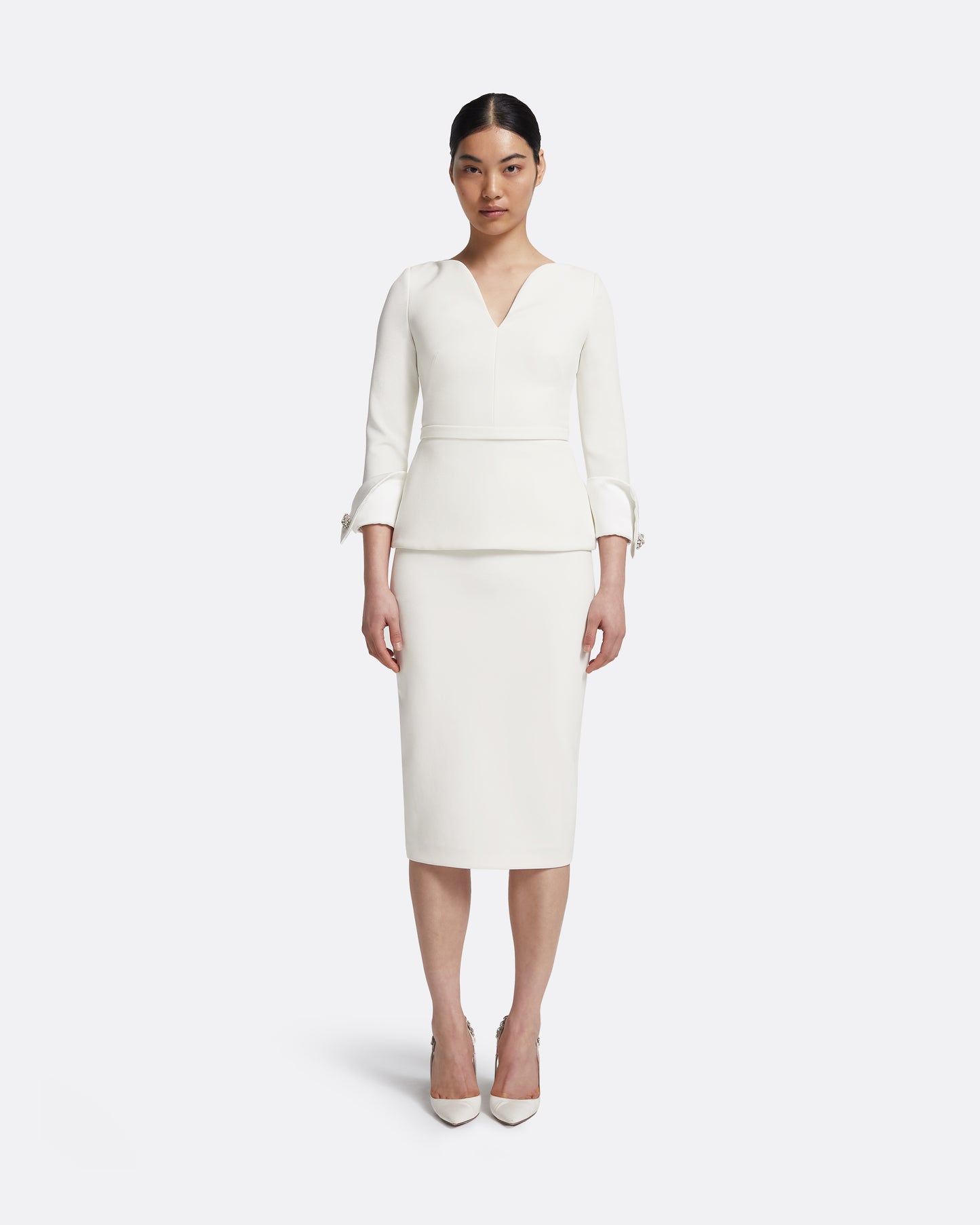 Tinetta Top in Porcelain on Ivory with Crystal Embellishment
