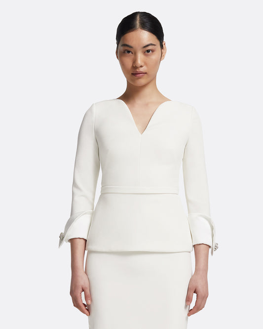 Tinetta Top in Porcelain on Ivory with Crystal Embellishment