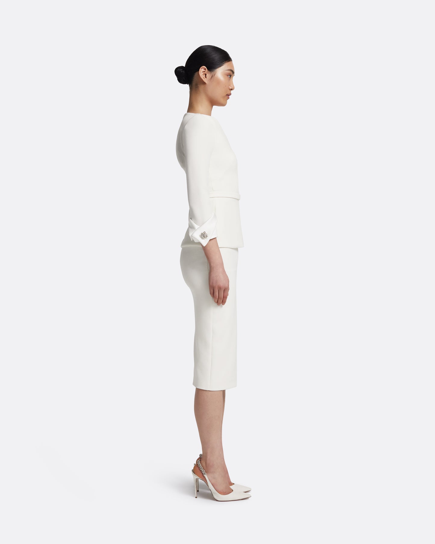 Tinetta Top in Porcelain on Ivory with Crystal Embellishment