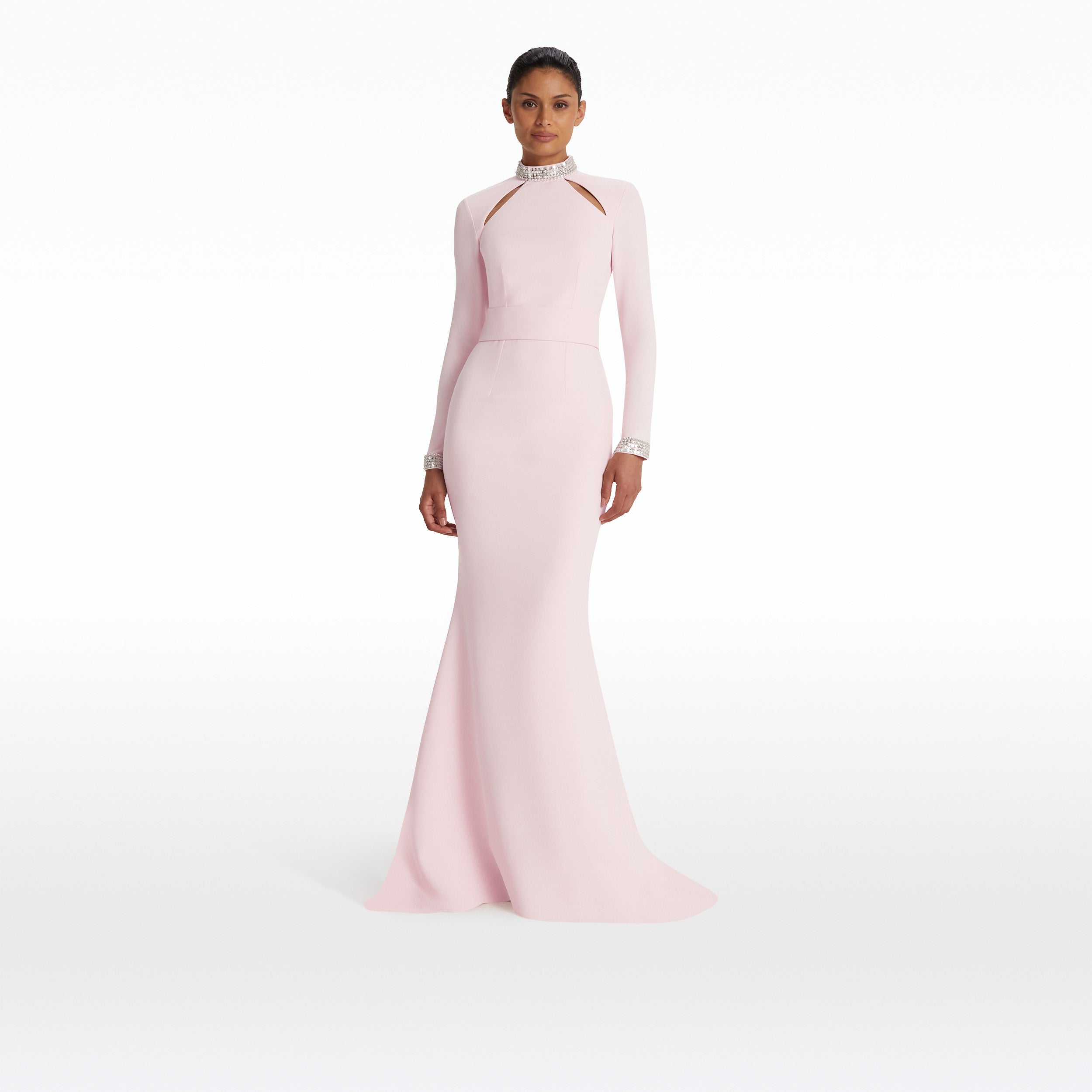 Kamala Pale Pink & Mirror Disc Embroidery Long Dress