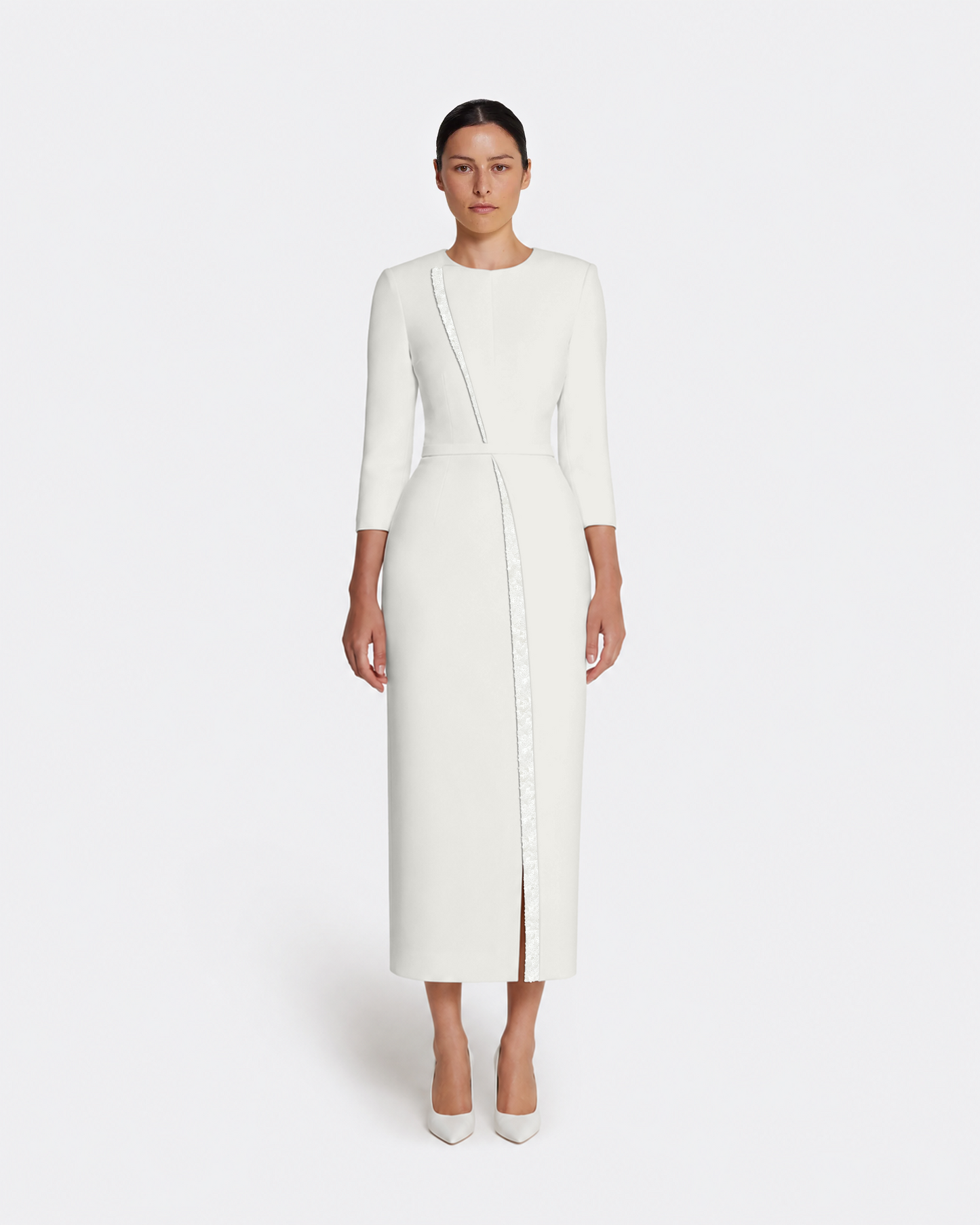 Vietta Midi Dress in Ivory with Pearl