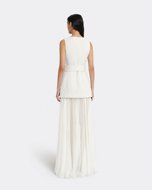 Minna Dress Long & Waltonz Belt in Ivory on Ivory with Pearl