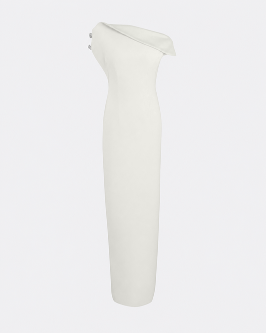 Minna Long Dress in Ivory with Pearl