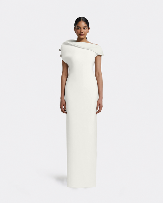 Minna Long Dress in Ivory with Pearl