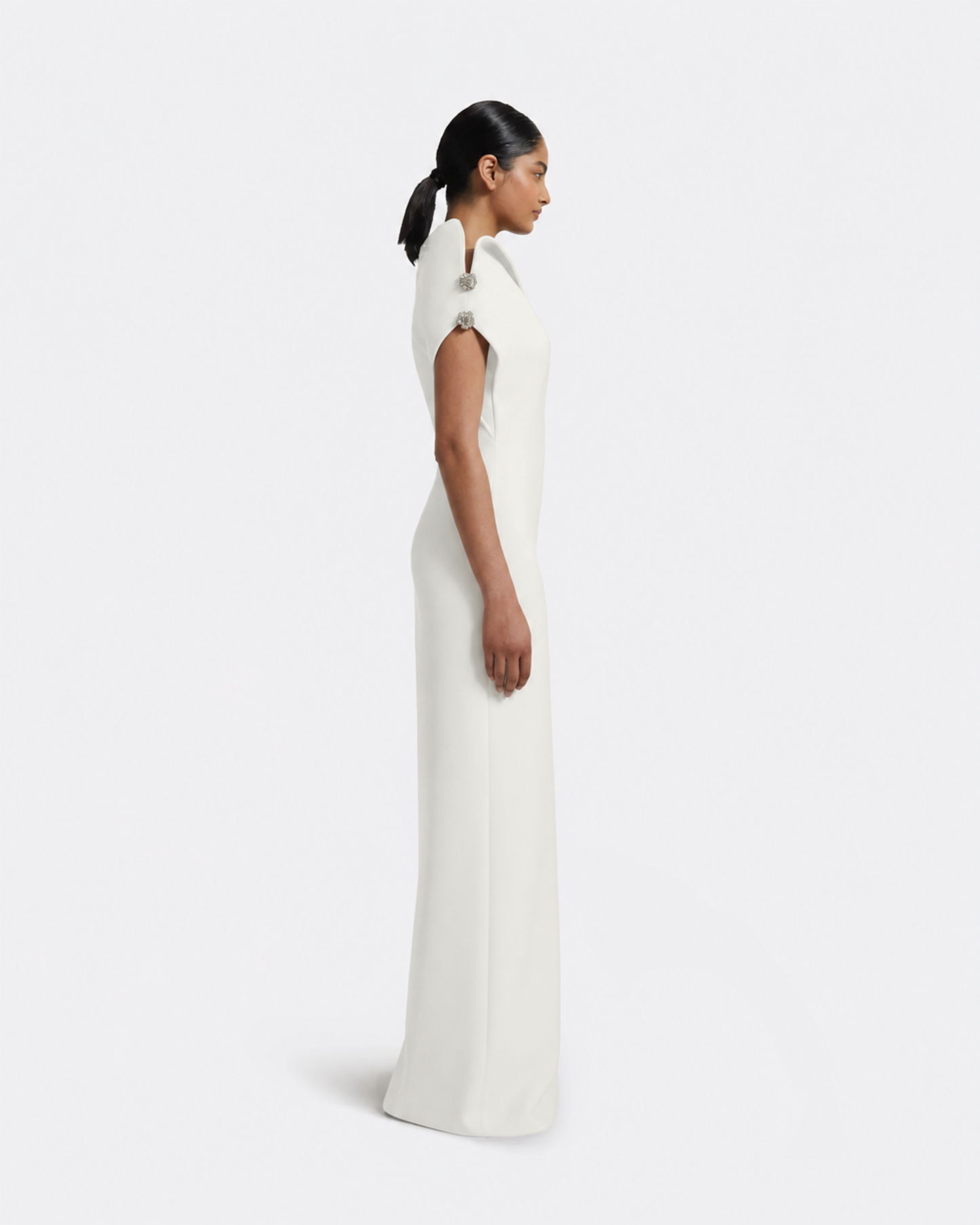 Minna Long Dress in Ivory with Pearl