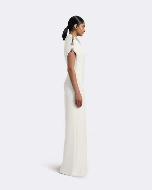 Minna Long Dress in Ivory with Pearl