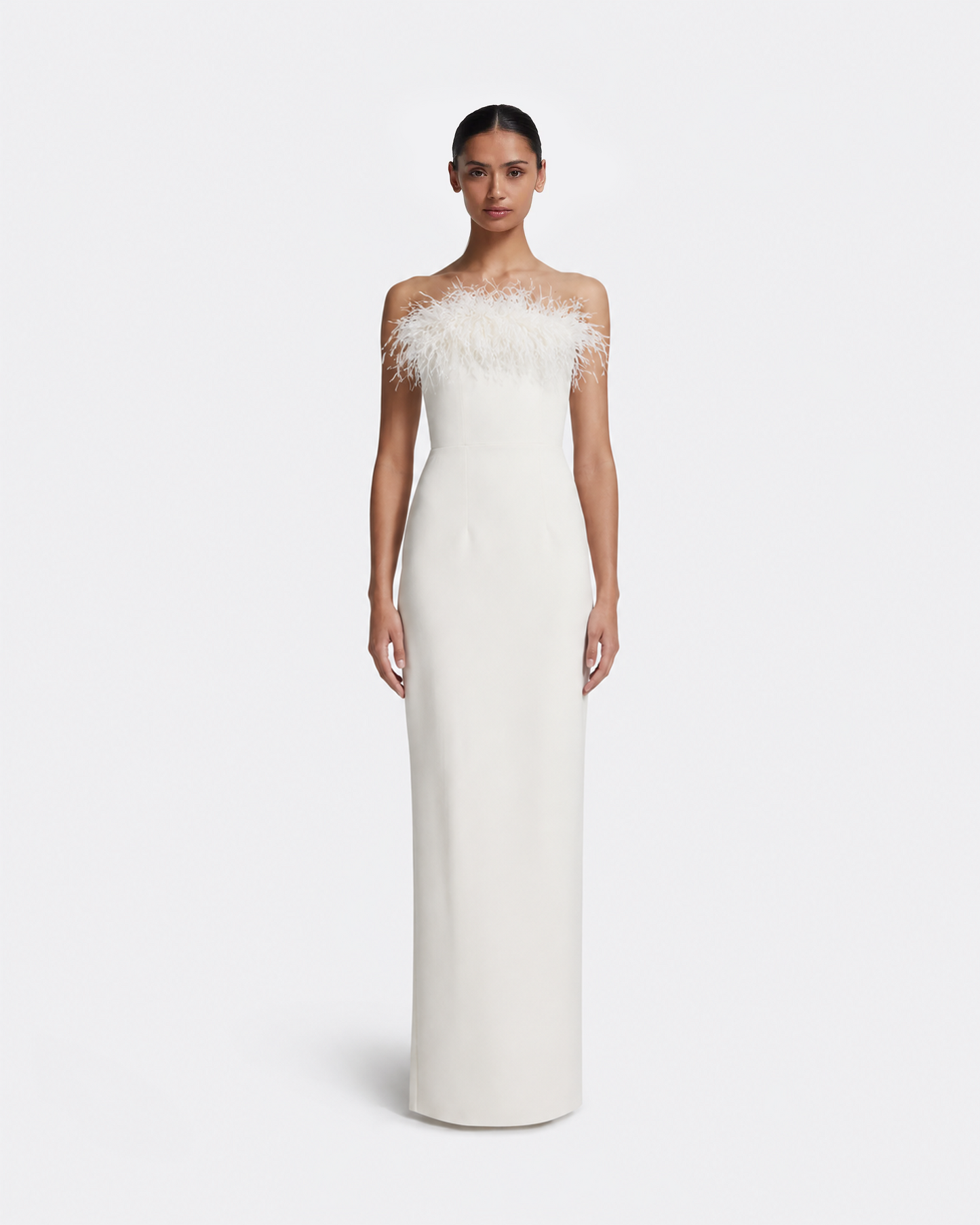 Azrael Long Dress in Ivory with Feathers