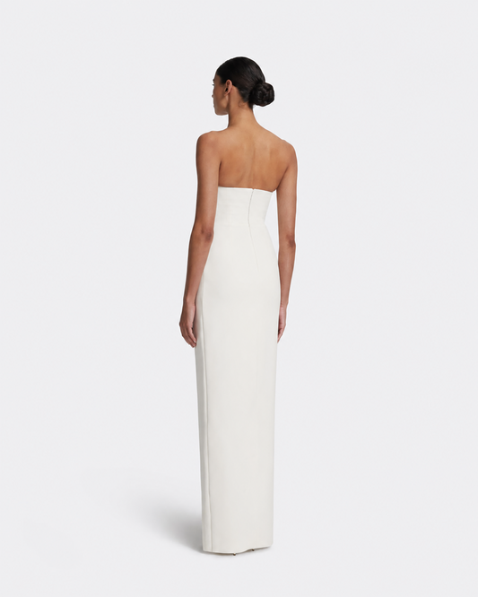 Azrael Long Dress in Ivory with Feathers