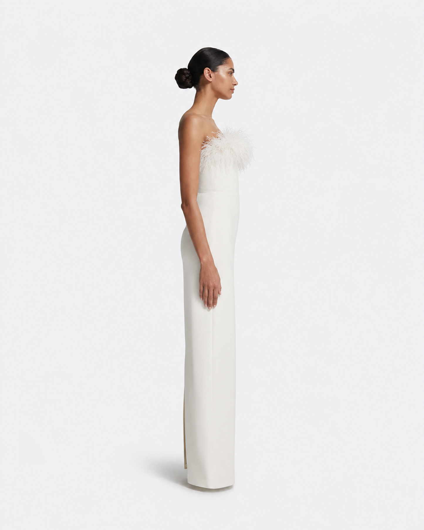 Azrael Long Dress in Ivory with Feathers