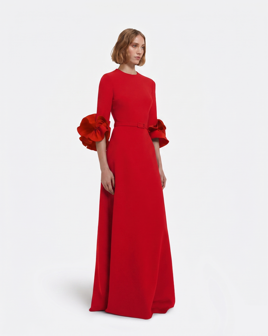Belen Long Dress in Cherry Red