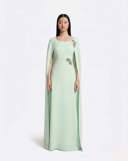 Yuna Long Dress in Sea Glass with Silver