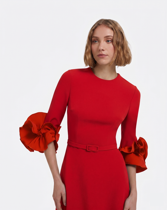 Belen Long Dress in Cherry Red