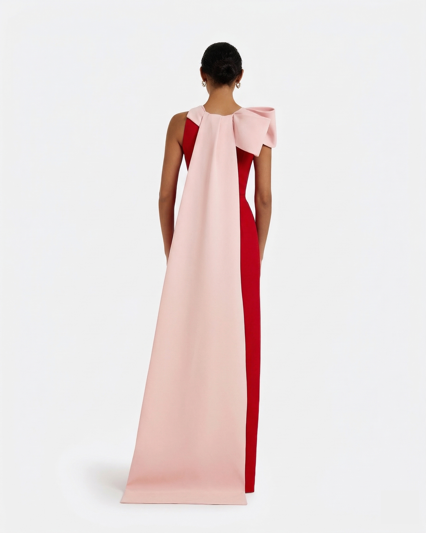 Celestia Long Dress in Cherry Red & Pale Pink  Safiyaa London