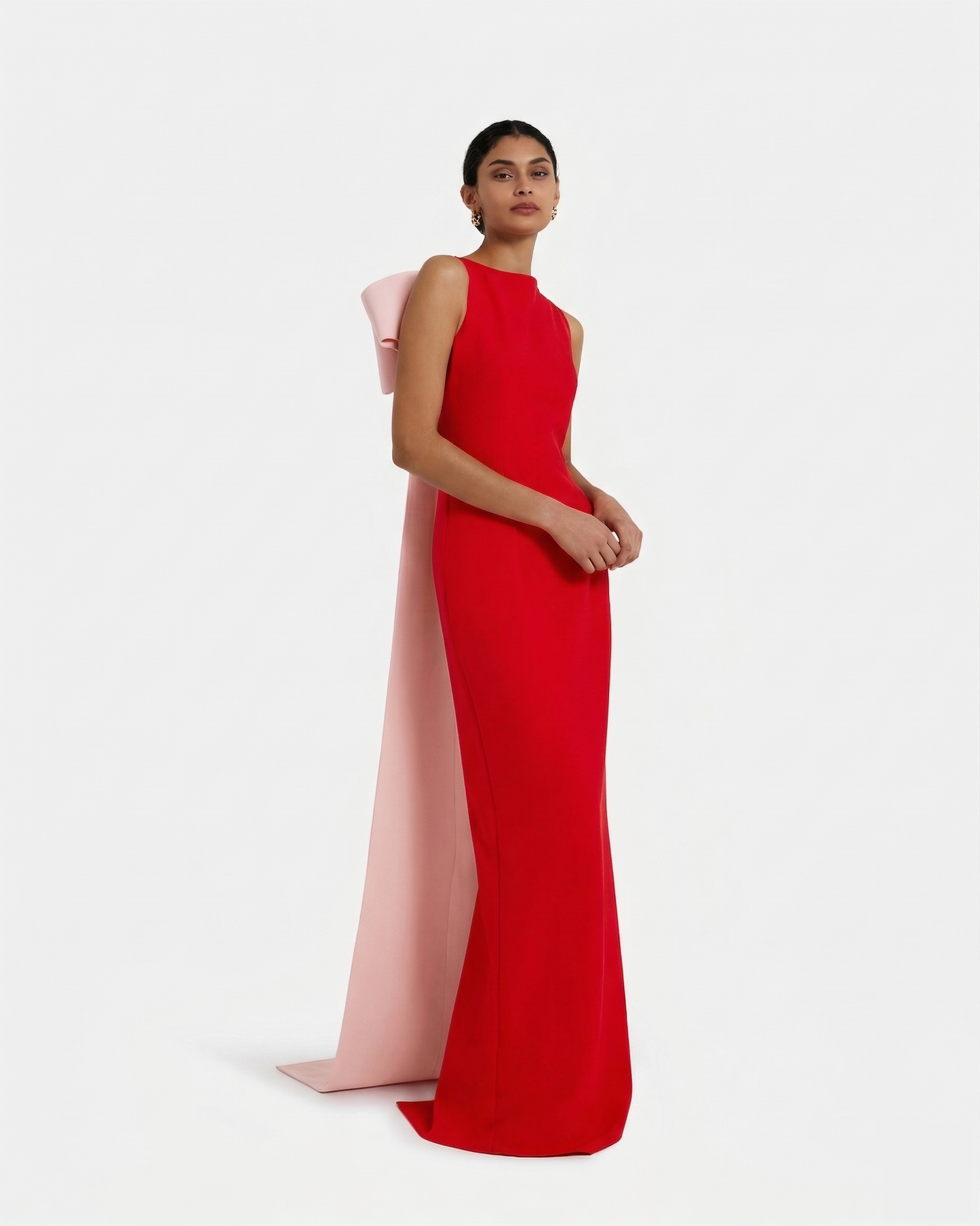 Celestia Long Dress in Cherry Red & Pale Pink – Safiyaa London
