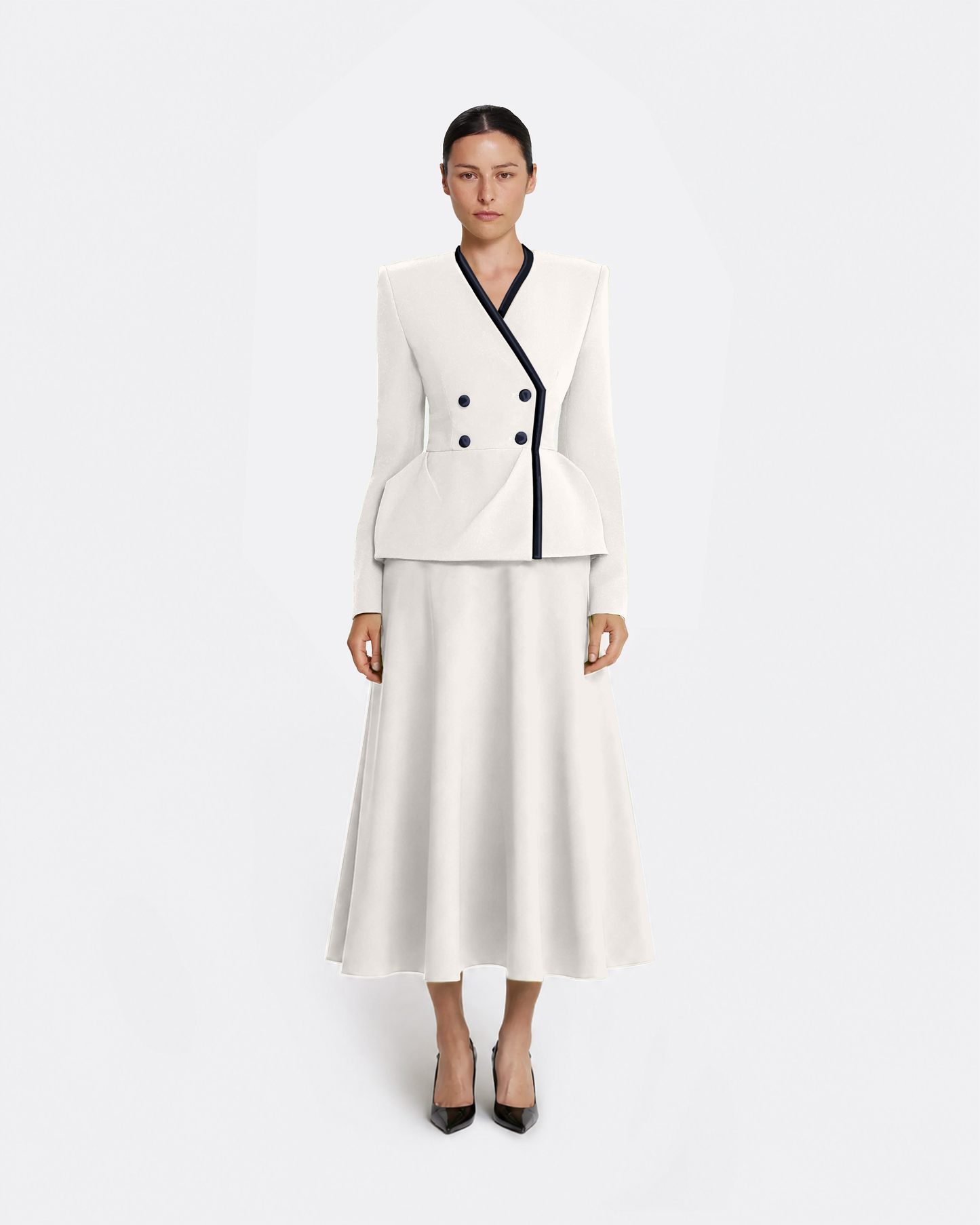 Primrose Jacket in Ivory with Ink Blue
