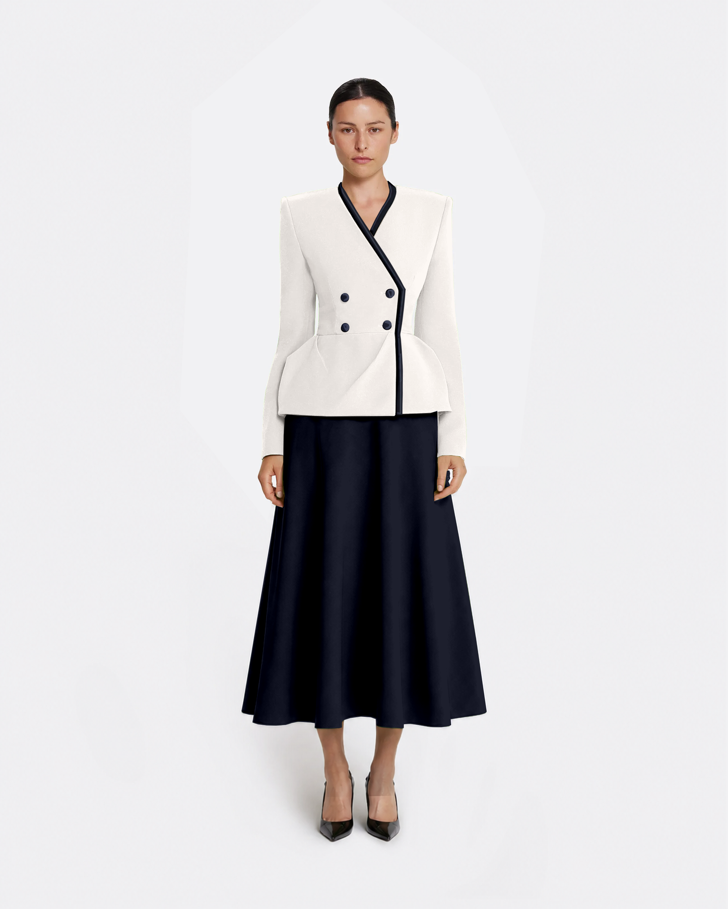 Primrose Jacket in Ivory with Ink Blue