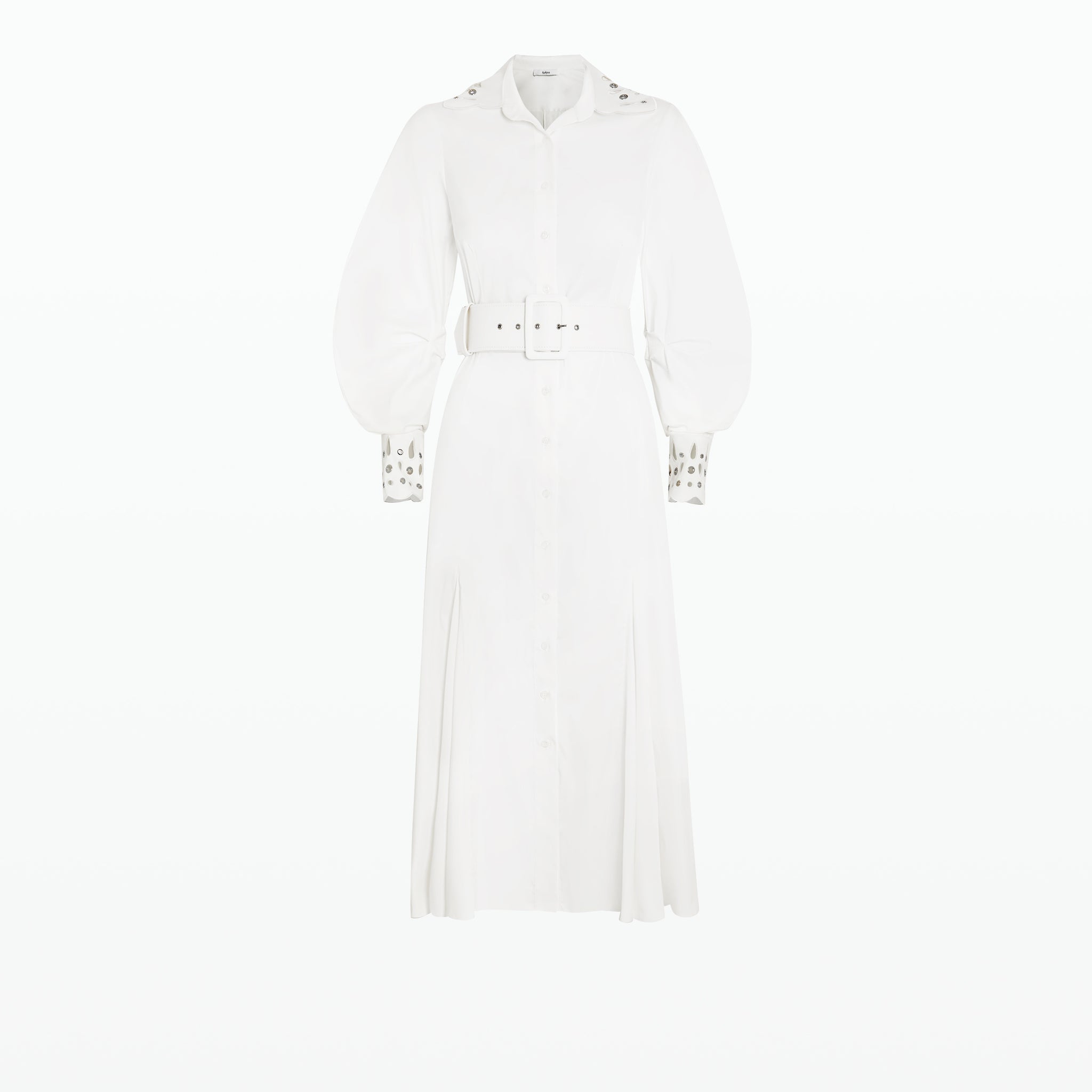 Evie Ivory Cotton & Silver Midi Dress – Safiyaa London