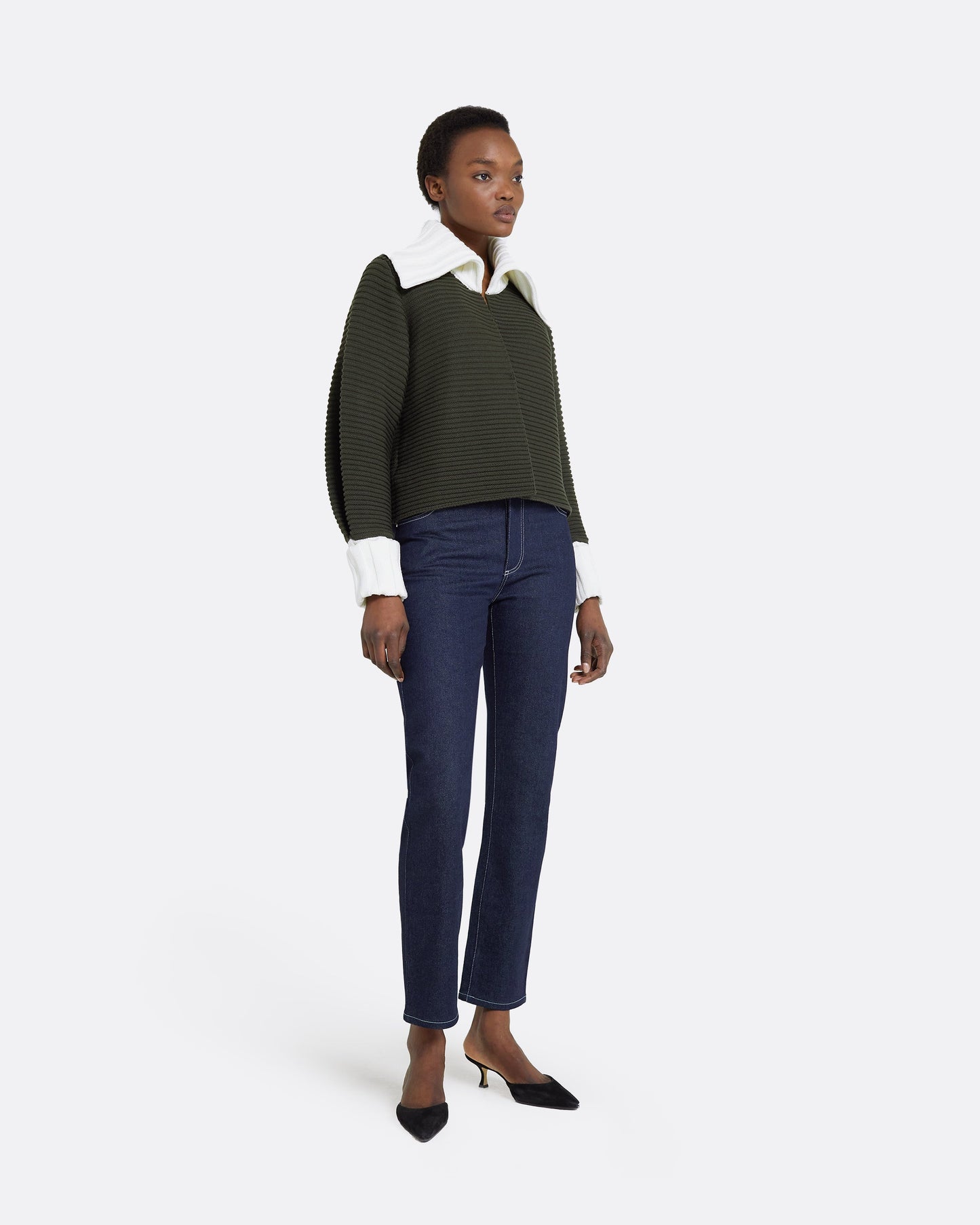 Mirielle Slate Green & Ivory Knit Cardigan
