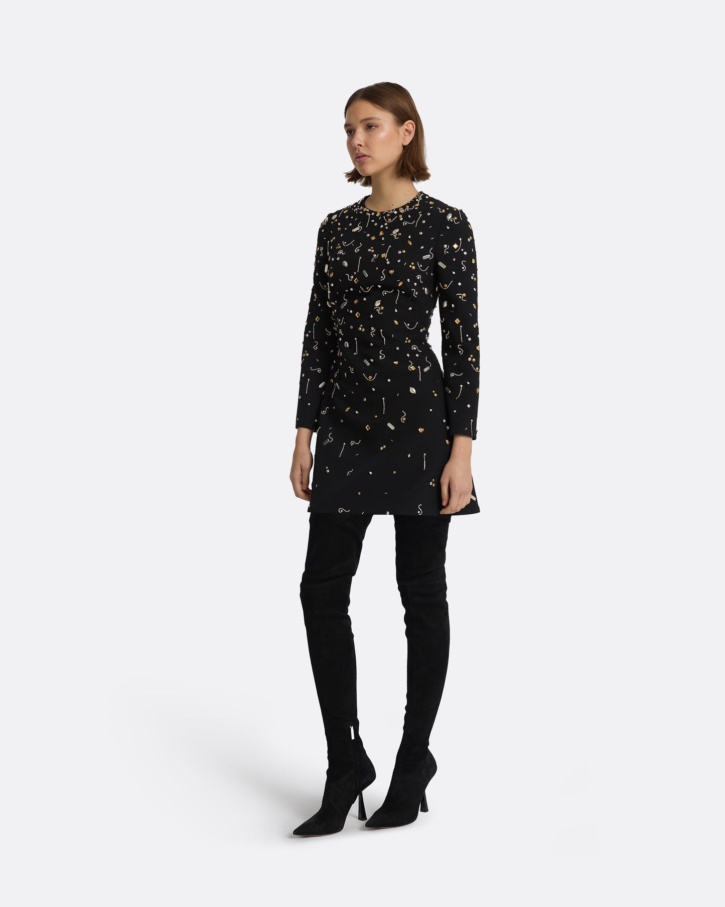 Rena Black & Celestial Scatter Embroidery Short Dress